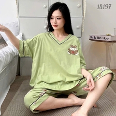 Bộ lửng BIGSIZE QCCC thun cotton mịn đẹp loại 1 thấm hút mồ hôi tốt, cổ tim G SL.DAI- 18197- XANH