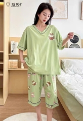 Bộ lửng BIGSIZE QCCC thun cotton mịn đẹp loại 1 thấm hút mồ hôi tốt, cổ tim G SL.DAI- 18197- XANH