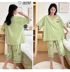 Bộ lửng BIGSIZE QCCC thun cotton mịn đẹp loại 1 thấm hút mồ hôi tốt, cổ tim G SL.DAI- 18197- XANH