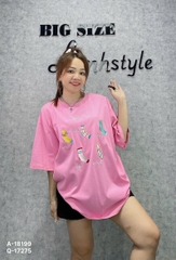 Áo thun Oversize BIGSIZE Quảng Châu OVS form to rộng, in hình 5 vớ - 18199
