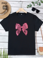 SALE 0099 - 18204 Áo cổ tròn Nơ Hồng - ĐEN