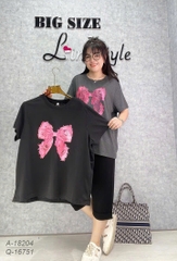 Áo thun BIGSIZE Quảng Châu size LỚN size ĐẠI hình Nơ Hồng dễ thương - 18204 - XÁM
