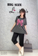 Áo thun BIGSIZE Quảng Châu size LỚN size ĐẠI hình Nơ Hồng dễ thương - 18204 - XÁM
