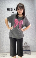 Áo thun BIGSIZE Quảng Châu size LỚN size ĐẠI hình Nơ Hồng dễ thương - 18204 - XÁM