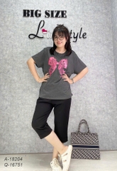 Áo thun BIGSIZE Quảng Châu size LỚN size ĐẠI hình Nơ Hồng dễ thương - 18204 - XÁM