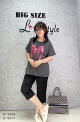 Áo thun BIGSIZE Quảng Châu size LỚN size ĐẠI hình Nơ Hồng dễ thương - 18204 - XÁM