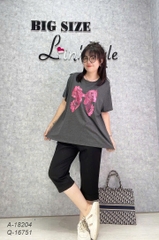 Áo thun BIGSIZE Quảng Châu size LỚN size ĐẠI hình Nơ Hồng dễ thương - 18204 - XÁM