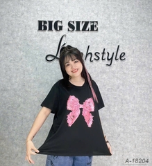 SALE 0099 - 18204 Áo cổ tròn Nơ Hồng - ĐEN