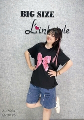 SALE 0099 - 18204 Áo cổ tròn Nơ Hồng - ĐEN