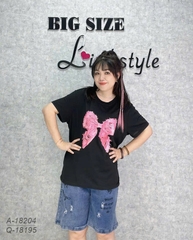 SALE 0099 - 18204 Áo cổ tròn Nơ Hồng - ĐEN