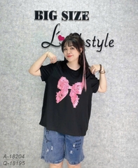 SALE 0099 - 18204 Áo cổ tròn Nơ Hồng - ĐEN