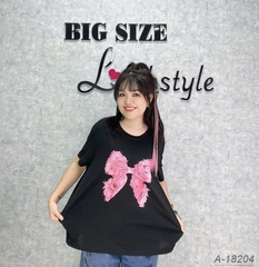 SALE 0099 - 18204 Áo cổ tròn Nơ Hồng - ĐEN