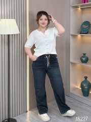 Quần Jean Culottes ống Suông BIGSIZE Quảng Châu lưng cao LT phối dây đôi chất jean co giãn - 18227 -  XÁM