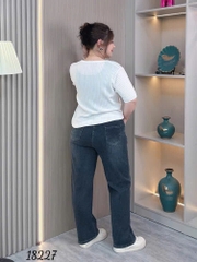 Quần Jean Culottes ống Suông BIGSIZE Quảng Châu lưng cao LT phối dây đôi chất jean co giãn - 18227 -  XÁM