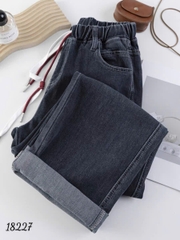 Quần Jean Culottes ống Suông BIGSIZE Quảng Châu lưng cao LT phối dây đôi chất jean co giãn - 18227 -  XÁM
