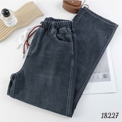Quần Jean Culottes ống Suông BIGSIZE Quảng Châu lưng cao LT phối dây đôi chất jean co giãn - 18227 -  XÁM