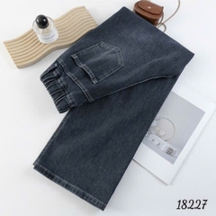 Quần Jean Culottes ống Suông BIGSIZE Quảng Châu lưng cao LT phối dây đôi chất jean co giãn - 18227 -  XÁM