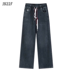 Quần Jean Culottes ống Suông BIGSIZE Quảng Châu lưng cao LT phối dây đôi chất jean co giãn - 18227 -  XÁM
