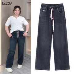 Quần Jean Culottes ống Suông BIGSIZE Quảng Châu lưng cao LT phối dây đôi chất jean co giãn - 18227 -  XÁM