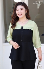 18233 Áo peplum 00288 tay XANH