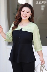 18233 Áo peplum 00288 tay XANH