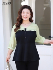 18233 Áo peplum 00288 tay XANH