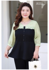 18233 Áo peplum 00288 tay XANH
