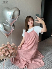 SALE - 18250  Đầm Yếm 00424 suông DC - HỒNG