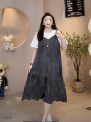 SALE - 18250 Đầm Yếm 00424 suông DC- XÁM