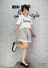 Quần Váy BIGSIZE dáng A short đùi lai Ren lưng thun 18328 - XÁM