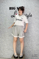 Quần Váy BIGSIZE dáng A short đùi lai Ren lưng thun 18328 - XÁM