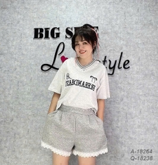 Quần Váy BIGSIZE dáng A short đùi lai Ren lưng thun 18328 - XÁM