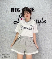 Quần Váy BIGSIZE dáng A short đùi lai Ren lưng thun 18328 - XÁM
