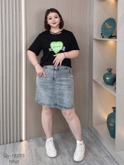 Quần váy Jean BIGSIZE QCCC chất jean co giãn nhiều dáng A lên form đẹp 00378-18285 - Xanh Nhạt
