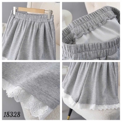 Quần Váy BIGSIZE dáng A short đùi lai Ren lưng thun 18328 - XÁM