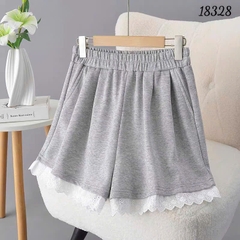 Quần Váy BIGSIZE dáng A short đùi lai Ren lưng thun 18328 - XÁM