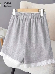 Quần Váy BIGSIZE dáng A short đùi lai Ren lưng thun 18328 - XÁM