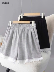 Quần Váy BIGSIZE dáng A short đùi lai Ren lưng thun 18328 - XÁM