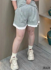 Quần Váy BIGSIZE dáng A short đùi lai Ren lưng thun 18328 - XÁM