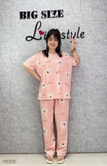 Bộ dài BIGSIZE QCCC thun cotton mịn đẹp loại 1, SD.TN DAI 100kg- 110kg,Cổ tròn #6607 18329- HỒNG