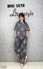 Bộ dài BIGSIZE QCCC thun cotton mịn đẹp loại 1, SD.TN DAI 100kg- 110kg,Cổ tròn #6607 18329- XÁM