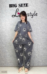 Bộ dài BIGSIZE QCCC thun cotton mịn đẹp loại 1, SD.TN DAI 100kg- 110kg,Cổ tròn #6607 18329- XÁM