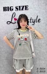 Áo thun BIGSIZE Quảng Châu 00288 OVS thun sọc hình thêu Happy- 18334