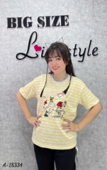 Áo thun BIGSIZE Quảng Châu 00288 OVS thun sọc hình thêu Happy- 18334