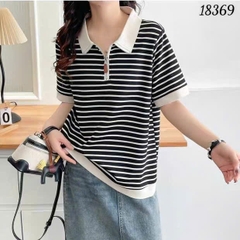 S-0020--18369 A.Polo sọc- 00288 - ĐEN