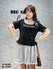Áo thun BIGSIZE QCCC cổ yếm chất đẹp co giãn nhiều tôn sáng eo thon - 18385 - Đen