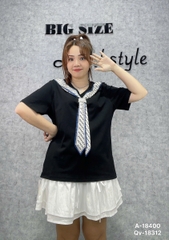 Áo thun thuỷ thủ, cổ tim 00270 BIGSIZE Quảng Châu- 18400- ĐEN