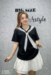 Áo thun thuỷ thủ, cổ tim 00270 BIGSIZE Quảng Châu- 18400- ĐEN