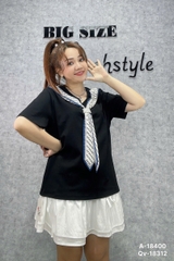 Áo thun thuỷ thủ, cổ tim 00270 BIGSIZE Quảng Châu- 18400- ĐEN