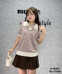 Áo Polo len sọc 00288 BIGSIZE Quảng Châu chát đẹp- 18401- Nâu